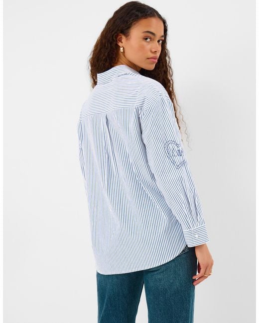Accessorize Blue Long Sleeve Cotton T-Shirts Striped Embroidered Stripe Shirt, Light