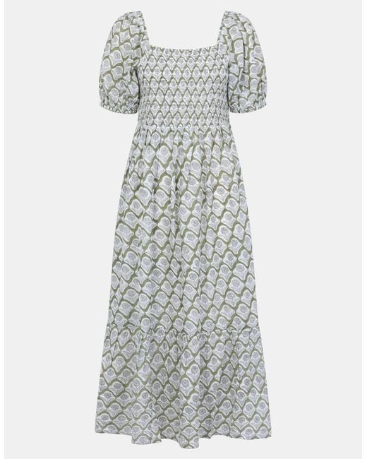 Accessorize White Maxi Cotton Print Puff Floral Sleeve Dress