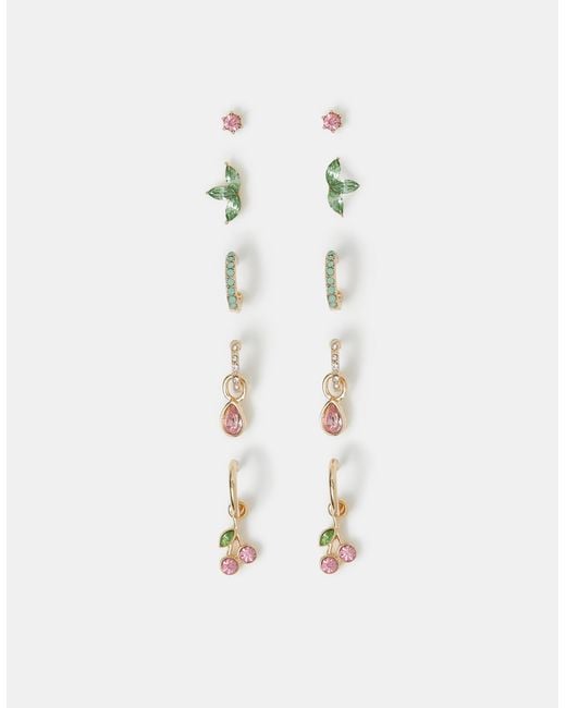 Accessorize White 5-Pack Cherry Stud & Hoop Earrings