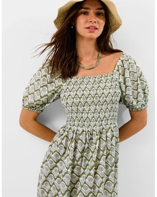 Accessorize White Maxi Cotton Print Puff Floral Sleeve Dress