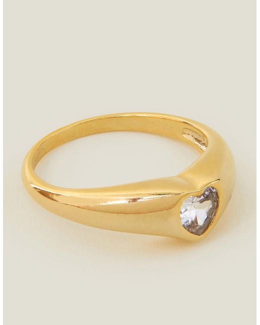 Accessorize Metallic 14Ct-Plated Diamante Heart Signet Ring