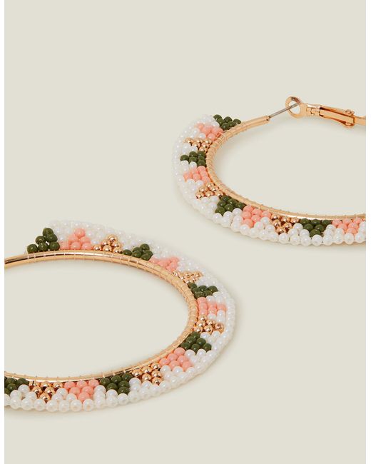 Accessorize Natural Gold Aztec Beaded Hoop Earrings