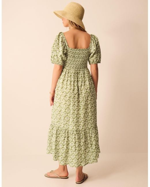 Accessorize White Maxi Cotton Print Puff Floral Sleeve Dress