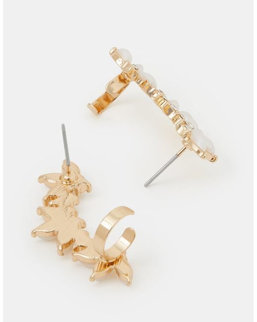 Accessorize White Pearl Climber Stud Earrings