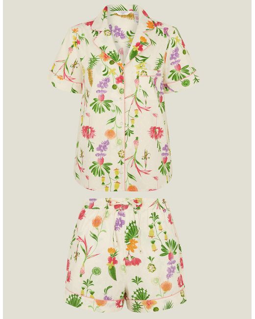 Accessorize Multicolor Women's Dobby Floral Pyjama Set Ivory