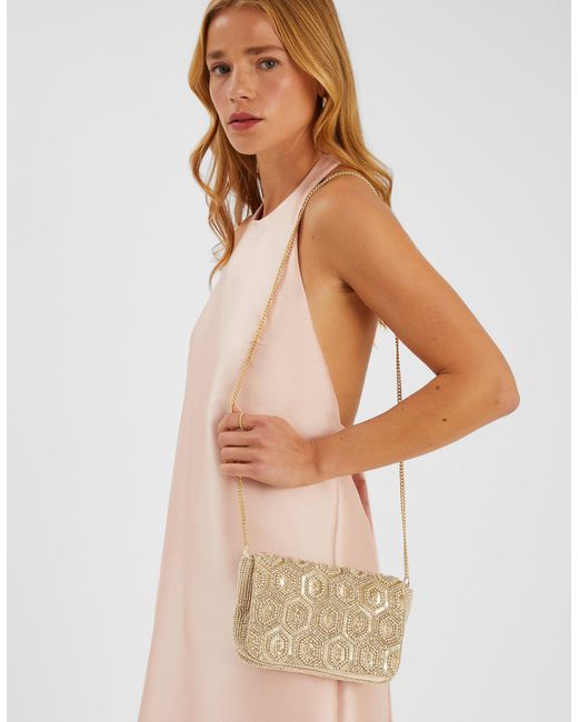 Accessorize Natural Embellished Fold Over Clutch Bag