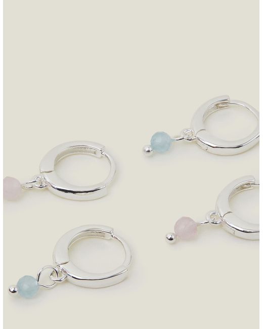 Accessorize Natural Women's 2-pack Sterling Silver-plated Stone Hoops Silver
