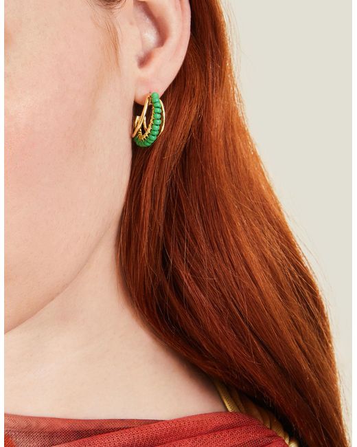 Accessorize Women's Green Triple Bead Hoops