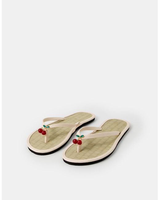 Accessorize Blue Cherry Charm Seagrass Flip Flops