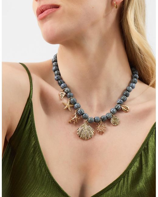 Accessorize Brown Beaded Ocean Charm Necklace