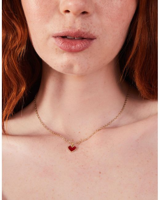 Accessorize Metallic Red Enamel Heart Pendant Necklace