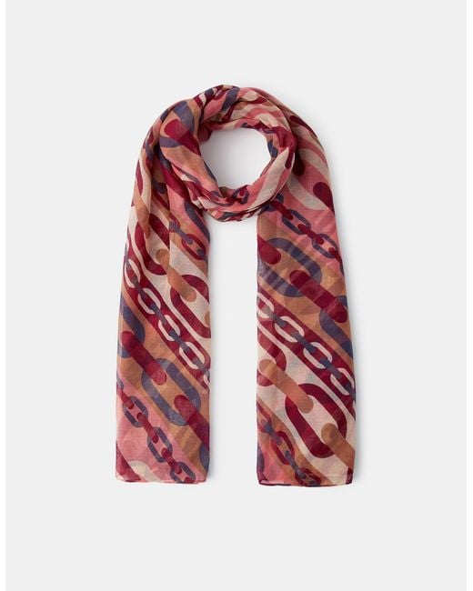 Accessorize Red Lightweight Link Print Scarf