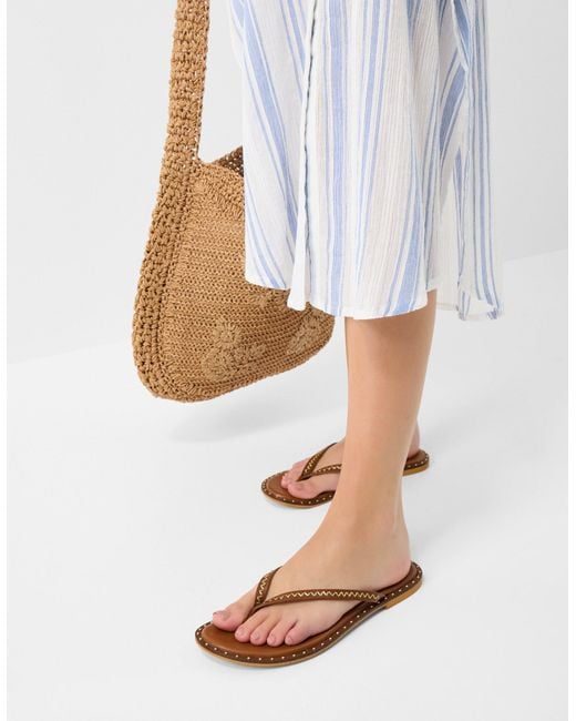 Accessorize Brown Stud Leather Flip Flops