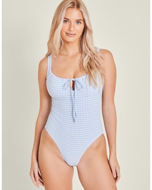 Accessorize Blue Gingham Seersucker Swimsuit