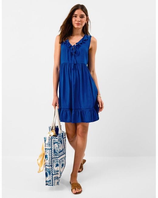 Accessorize Blue Ruffled Strapless Ruffle Mini Dress, Dark