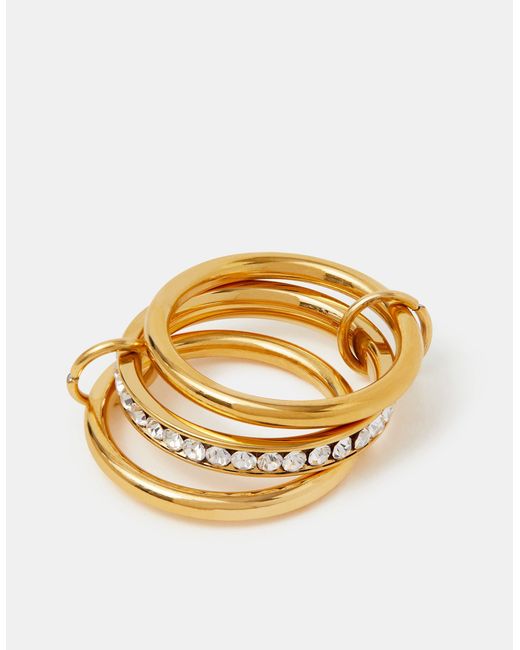 Accessorize Metallic Stainless Steel Linked Stacking Trio Ring