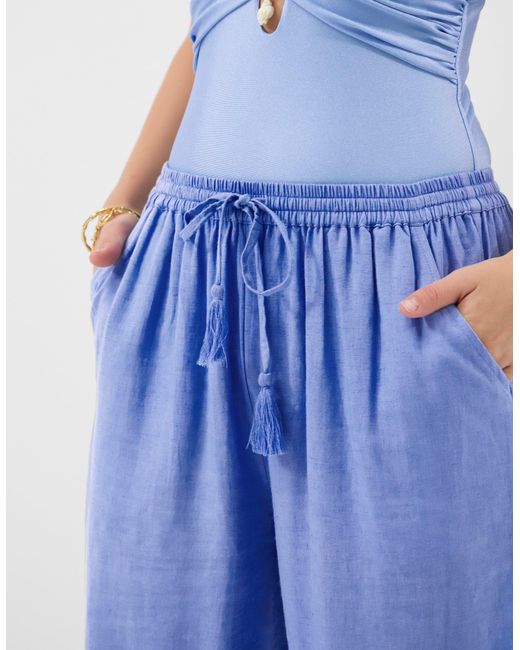 Accessorize Blue Lace Trim Wide Leg Beach Trousers