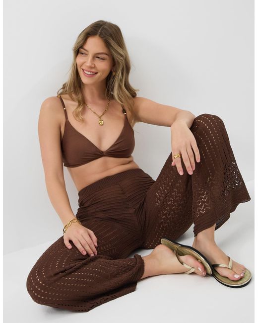 Accessorize Brown Twist Front Beaded Strap Bikini Top