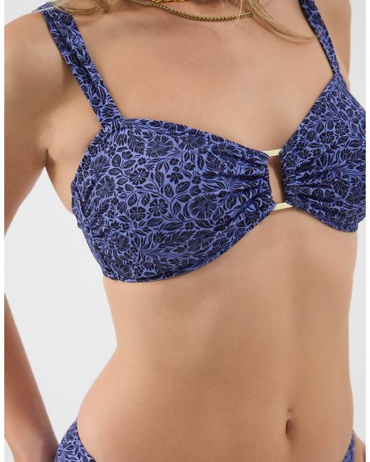 Accessorize Blue Floral Buckle Bikini Top