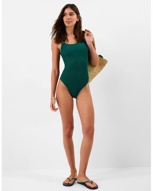 Accessorize Green Strap Detail Crinkle Textured Swimsuit