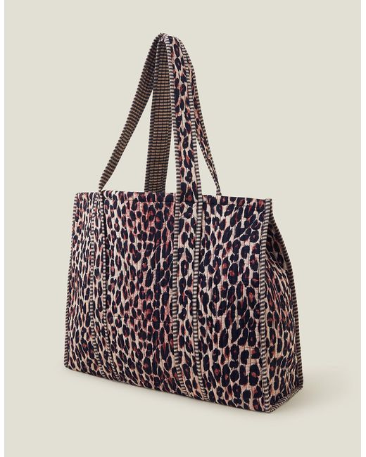 Accessorize Natural Women's Black/brown Leopard Print Quilted Shopper Bag