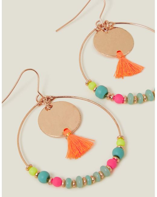 Accessorize Multicolor Gold/orange Coin Tassel Hoop Earrings