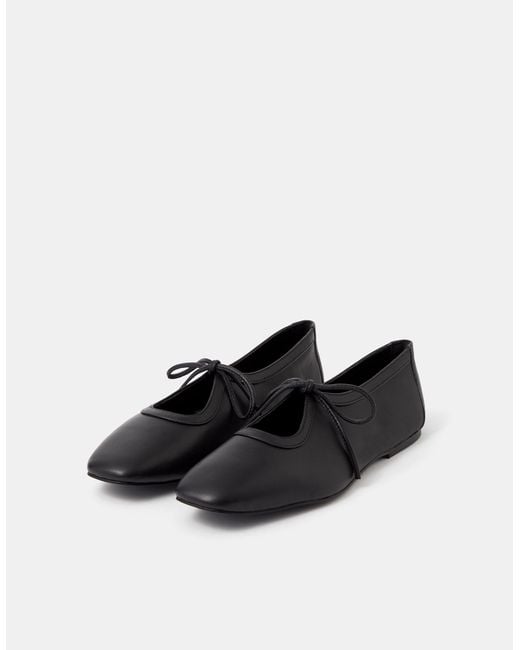 Accessorize Black Tie Leather Ballet Flats