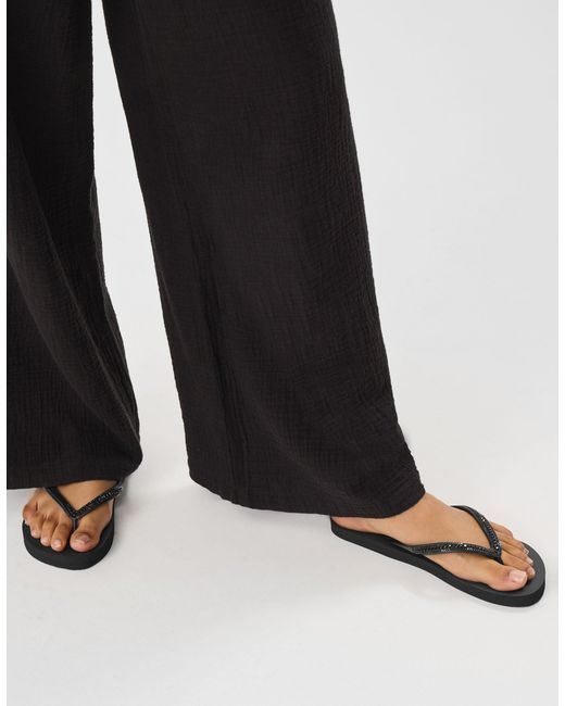 Accessorize Black Crystal Embellished Flip Flops