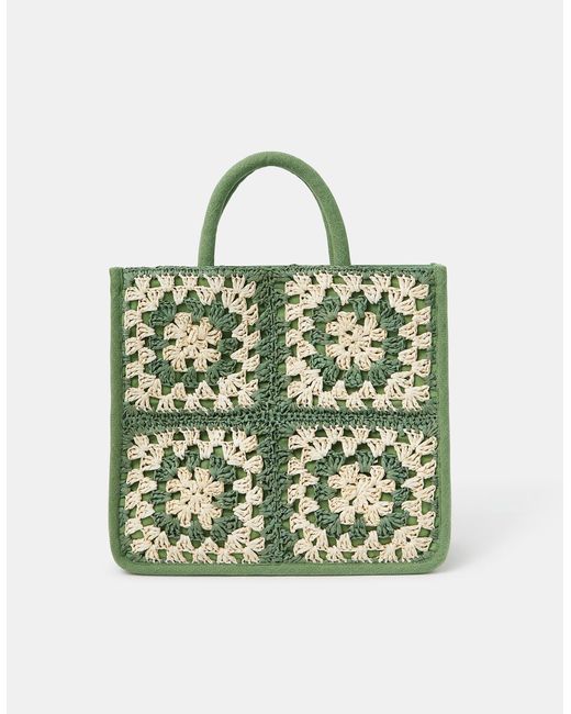 Accessorize Green Crochet Raffia Handbag