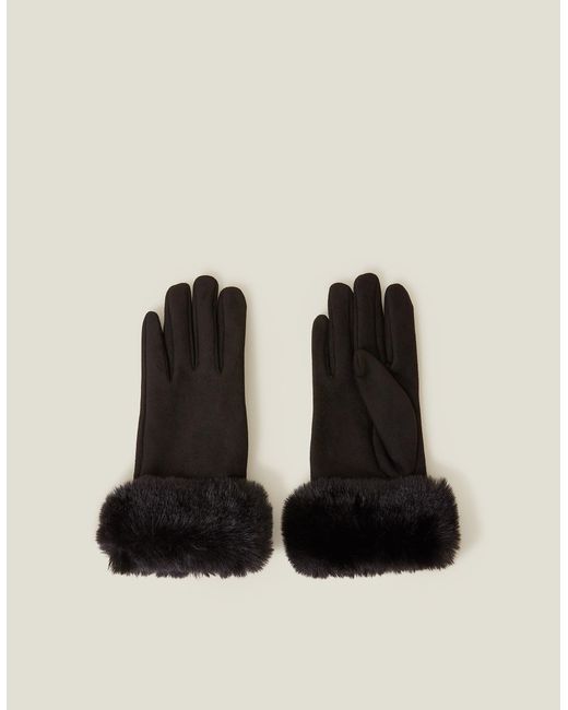 Accessorize Black Suedette Faux Fur Cuff Gloves