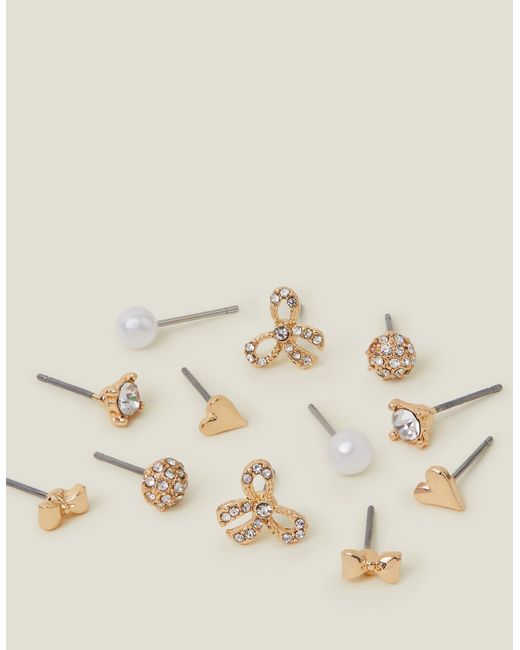 Accessorize Natural Gold 6-pack Bow Stud Earring Set