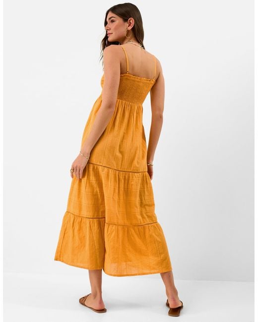 Accessorize Yellow Cotton Shimmer Smocked Midi Dress