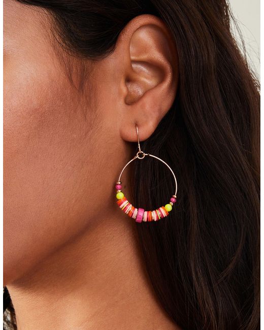 Accessorize Red Gold Small Beaded Hoop Earrings