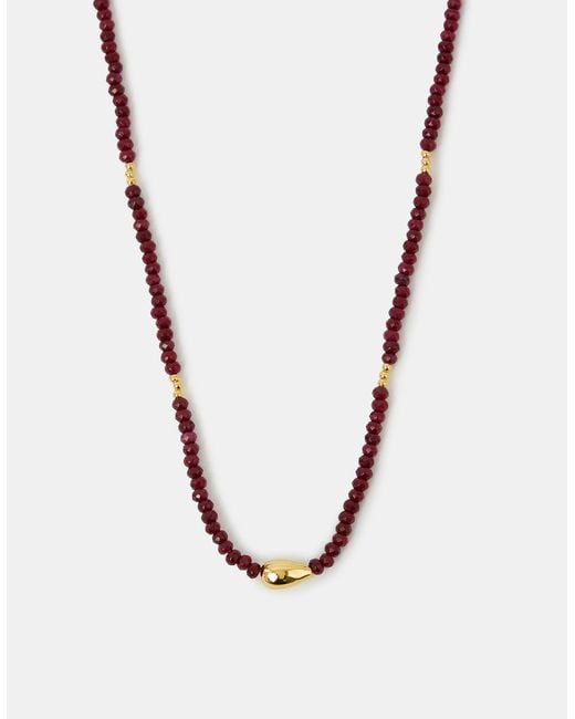 Accessorize White 14Ct-Plated Ruby Quartz Beaded Necklace