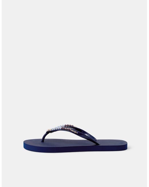 Accessorize Blue Beaded Flip Flops