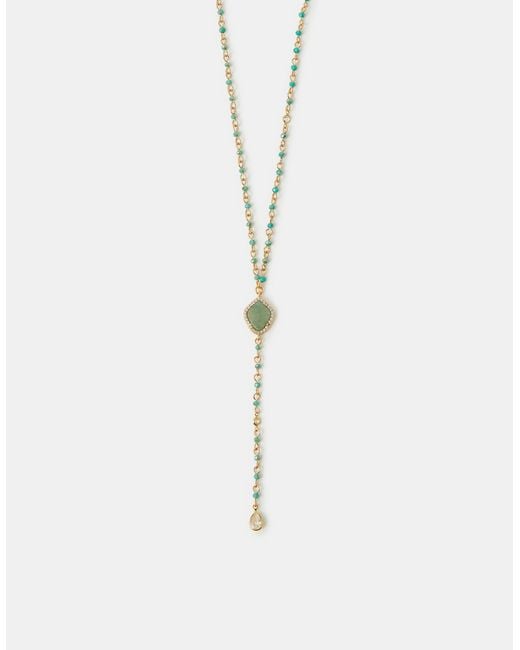 Accessorize White 14Ct-Plated Aventurine Lariat Necklace