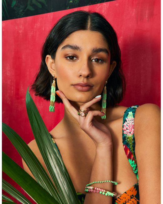 Accessorize Green Women's Gold Tassel Drop Earrings