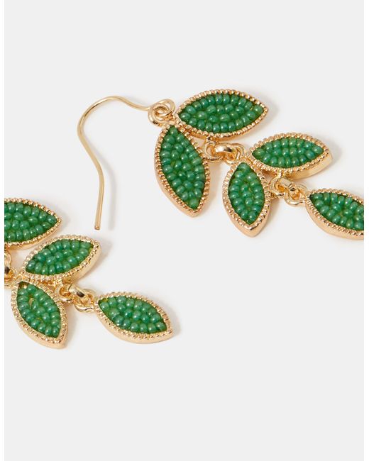 Accessorize Green Beaded Leaf Drop Earrings