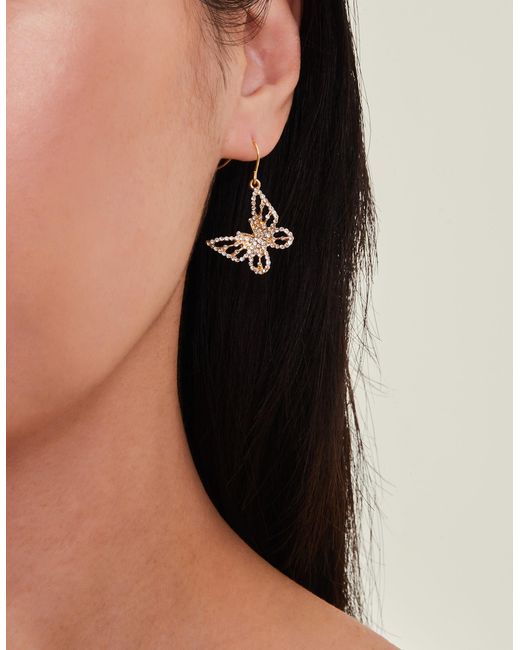 Accessorize Metallic Butterfly Pave Drop Earrings
