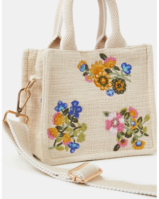 Accessorize Mini Floral Embroidered Woven Handbag in Blue | Lyst UK