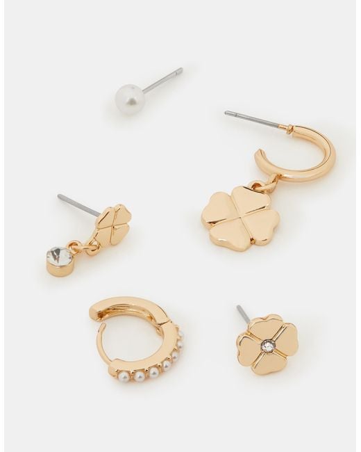 Accessorize White 5-Pack Clover Pearl Stud & Hoop Earrings