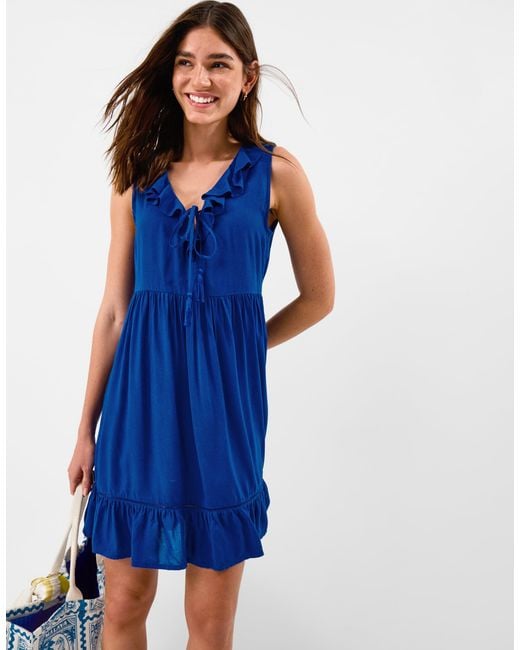 Accessorize Blue Ruffled Strapless Ruffle Mini Dress, Dark