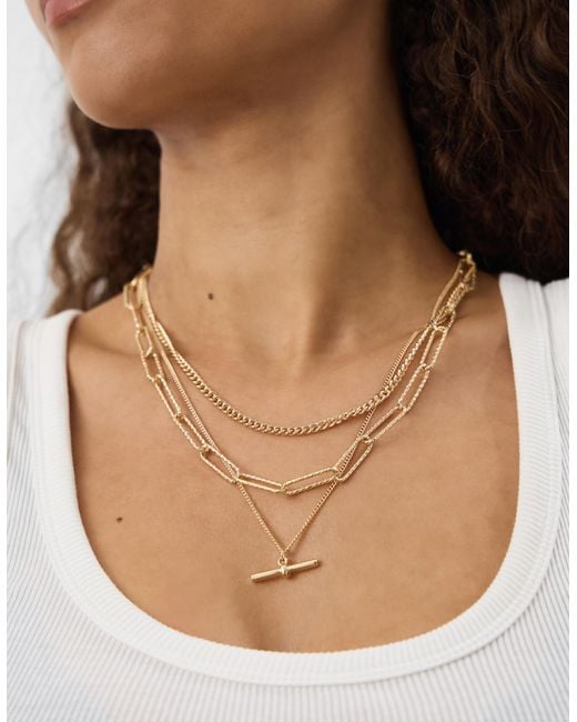 Accessorize Natural 3-Pack T-Bar Pendant Chain Necklaces
