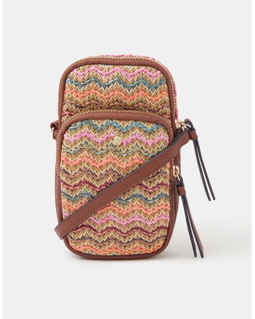 Accessorize White Stripe Raffia Phone Bag