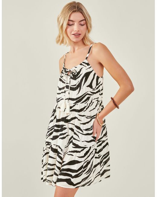 Accessorize White Women's Zebra Print Swing Dress Ivory