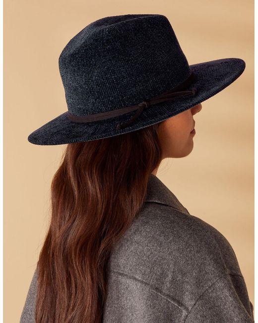 Accessorize Black Women's Chenille Packable Fedora Hat Blue