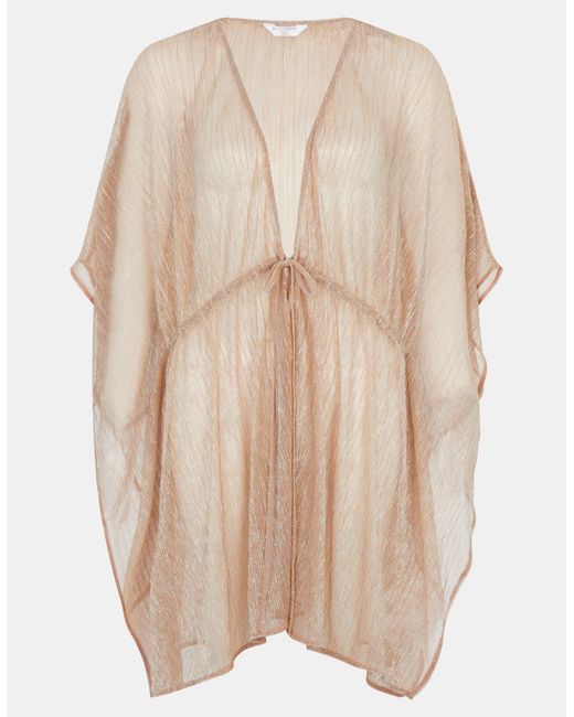 Accessorize Natural Casual Mini Short Sleeve V-Neck Regular Kaftan Shimmer