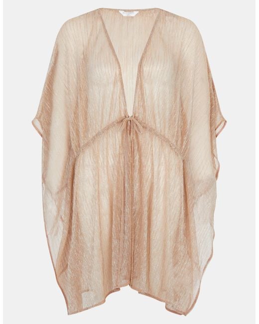 Accessorize Natural Mini Kaftan V-Neck Casual Short Sleeve Regular Shimmer