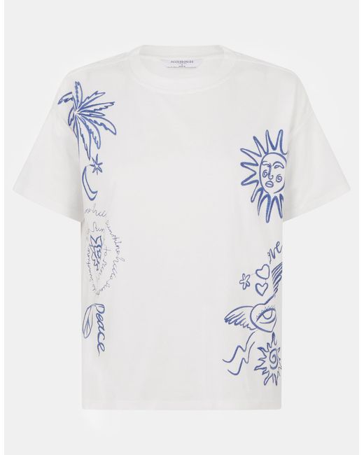 Accessorize White Cotton Sun Embroidered T-Shirt