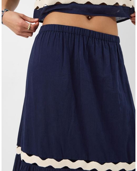 Accessorize Blue Maxi Cotton Ric Rac Tiered Skirt